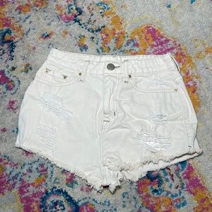 BDG High Rise Cheeky White/ Cream Denim Shorts Urban Outfitters